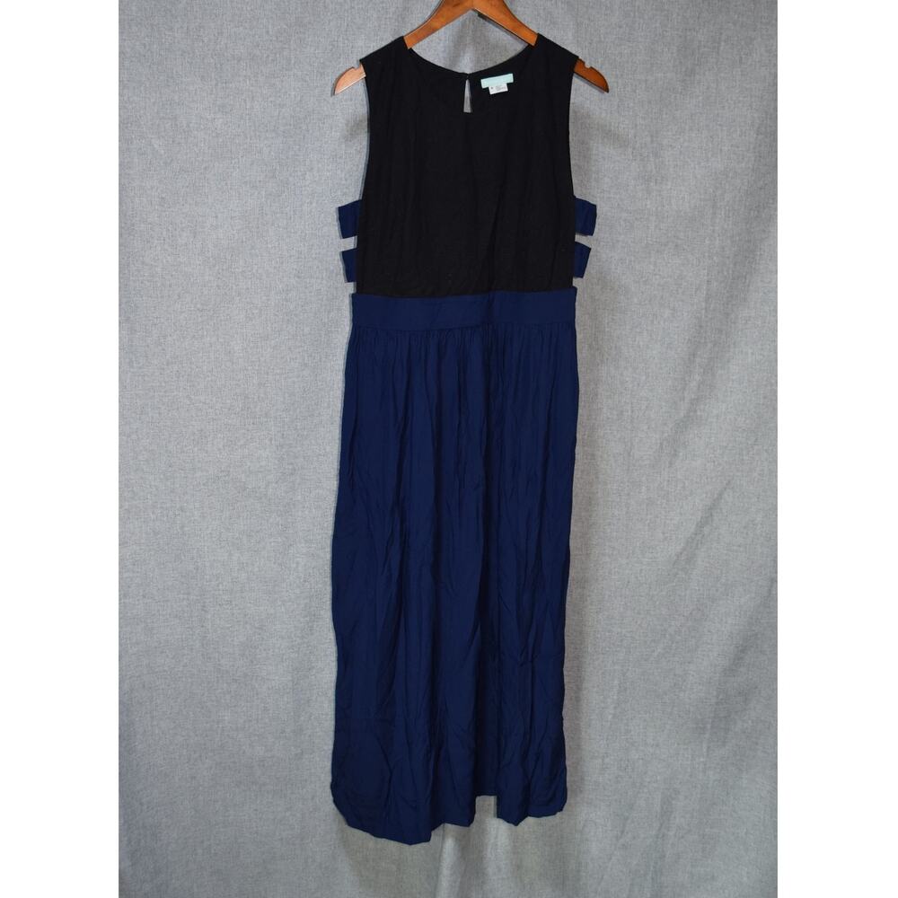 Tenoversix Black & Blue Sleeveless Colorblock Midi Dress L